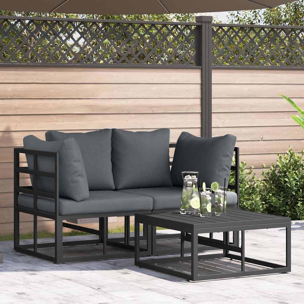 Set Divano da Giardino con cuscino 3 pcs Nero Alluminio - homemem39