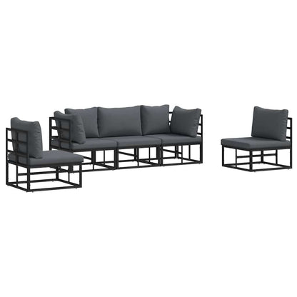 Set Divano da Giardino con cuscino 5 pcs Nero Alluminio