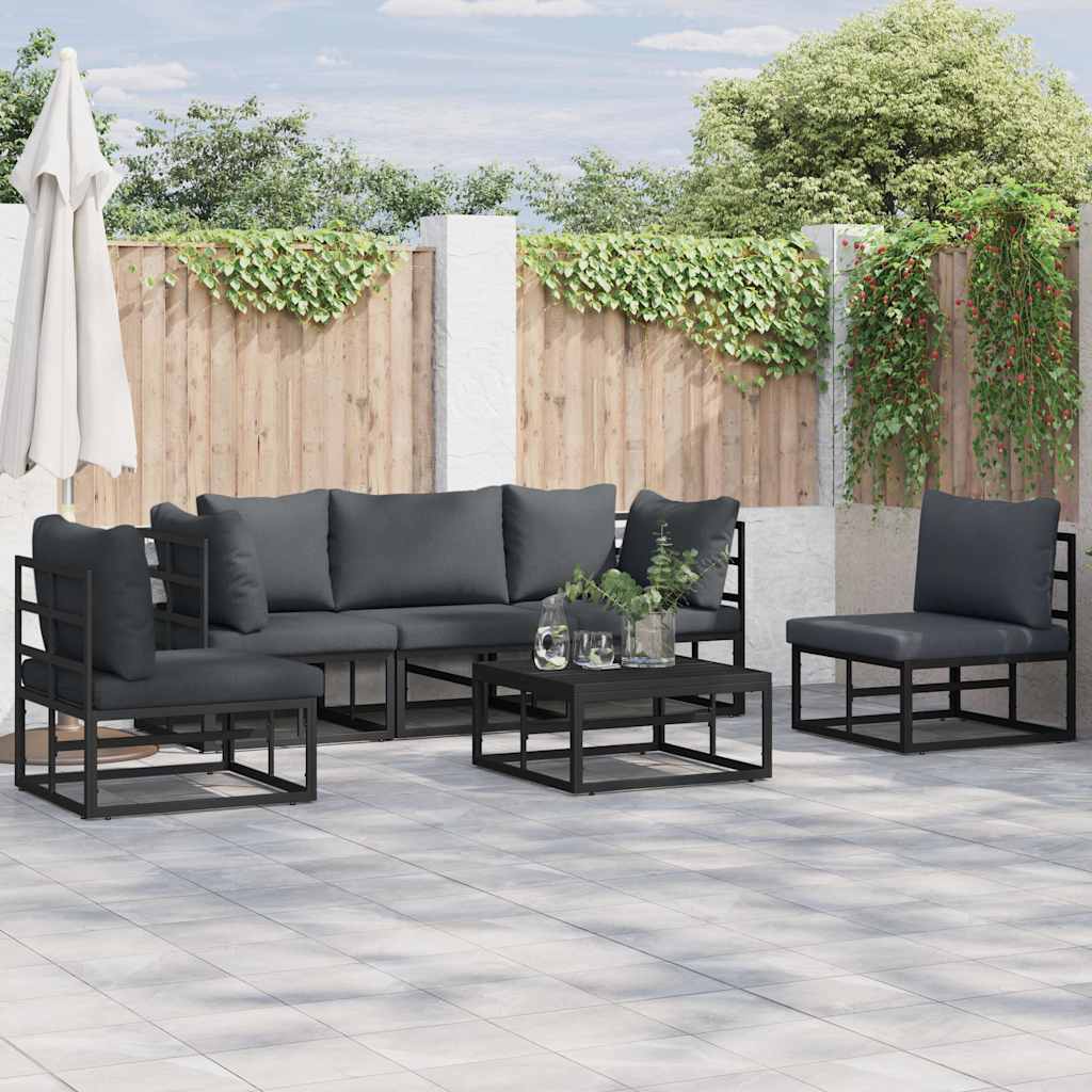 Set Divano da Giardino con cuscino 6 pcs Nero Alluminio | homemem39