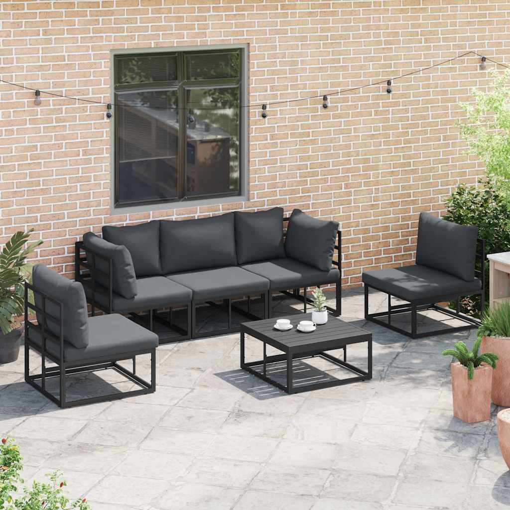 Set Divano da Giardino con cuscino 6 pcs Nero Alluminio | homemem39
