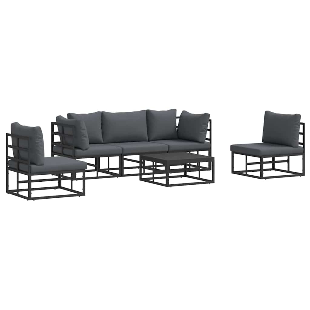 Set Divano da Giardino con cuscino 6 pcs Nero Alluminio | homemem39