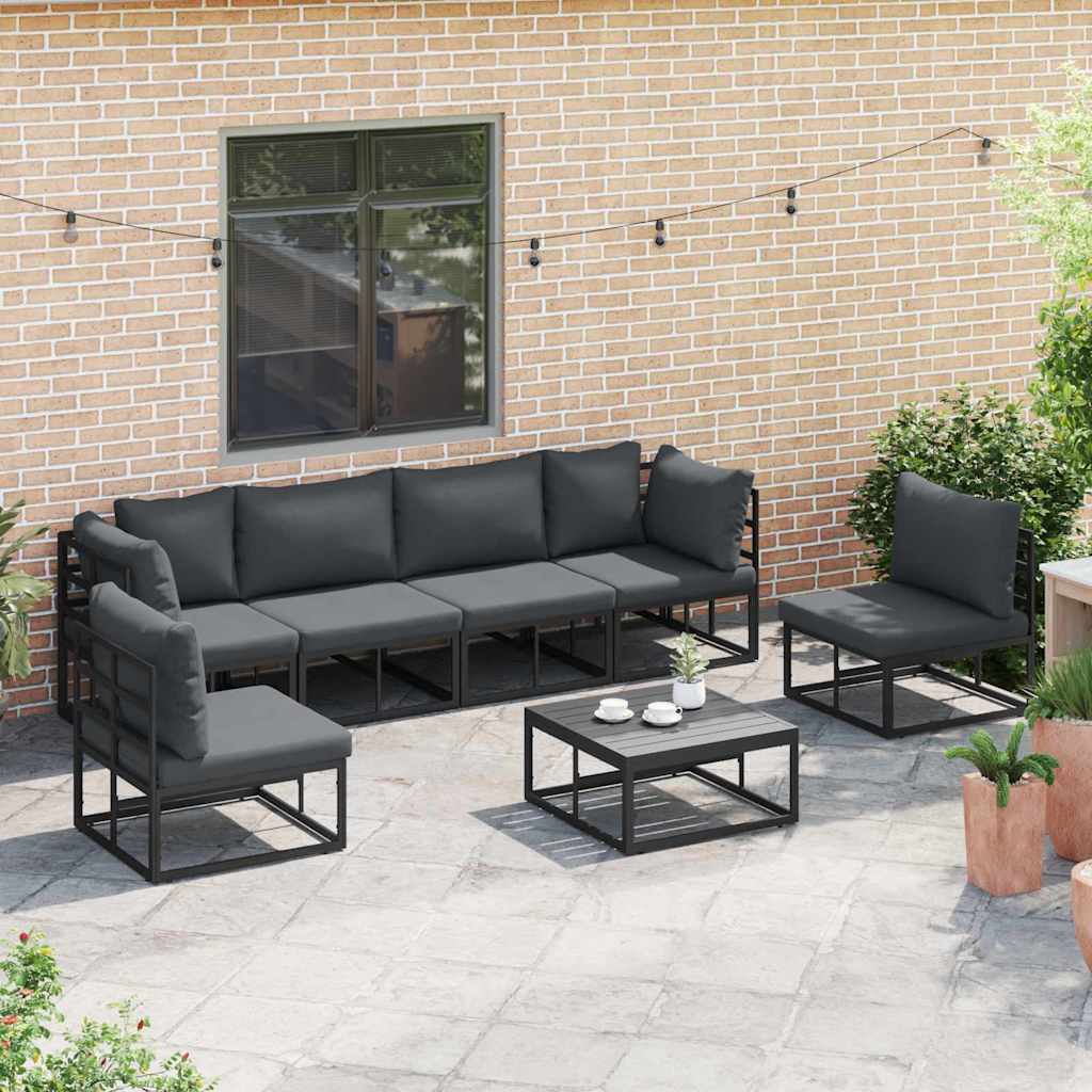 Set Divano da Giardino con cuscino 6 pcs Nero Alluminio - homemem39