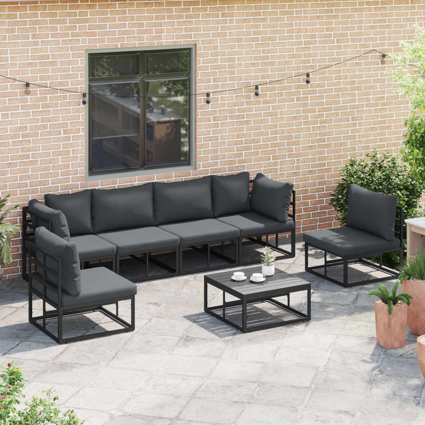 Set Divano da Giardino con cuscino 6 pcs Nero Alluminio | homemem39
