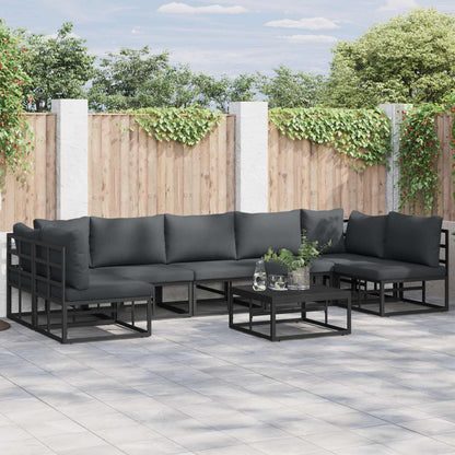 Set Divano da Giardino con cuscino 8 pcs Nero Alluminio | homemem39