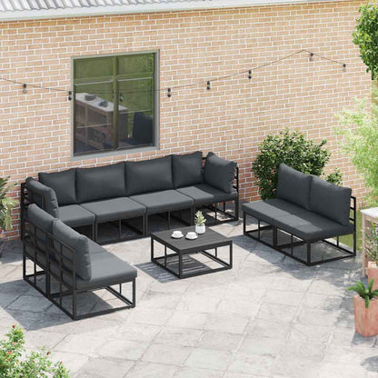 Set Divano da Giardino con cuscino 8 pcs Nero Alluminio | homemem39
