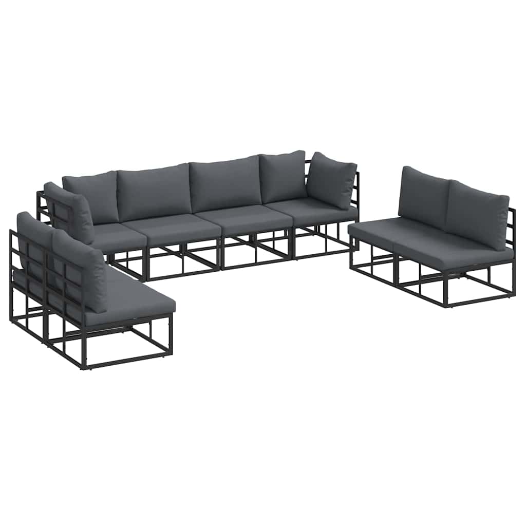 Set Divano da Giardino con cuscino 8 pcs Nero Alluminio | homemem39