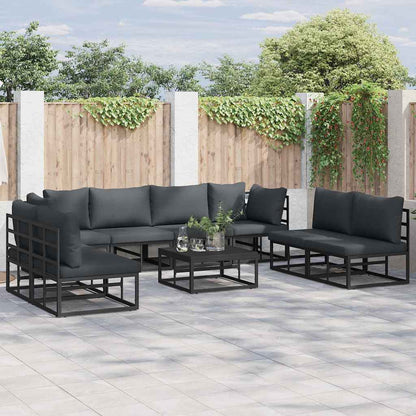 Set Divano da Giardino con cuscino 9 pcs Nero Alluminio | homemem39