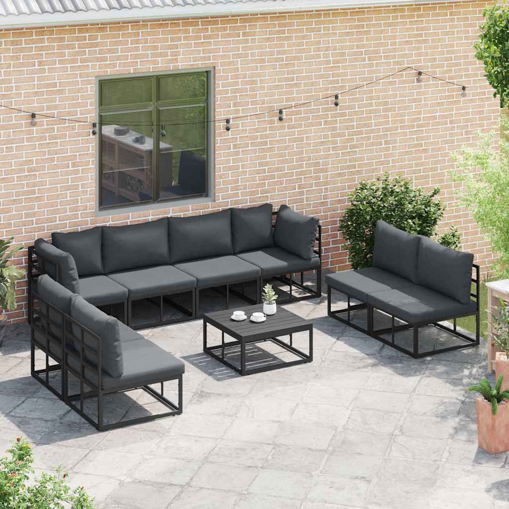 Set Divano da Giardino con cuscino 9 pcs Nero Alluminio - homemem39