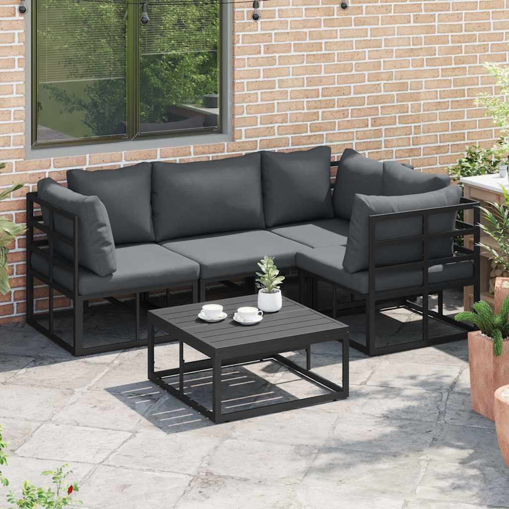 Set Divano da Giardino con cuscino 5 pcs Nero Alluminio | homemem39
