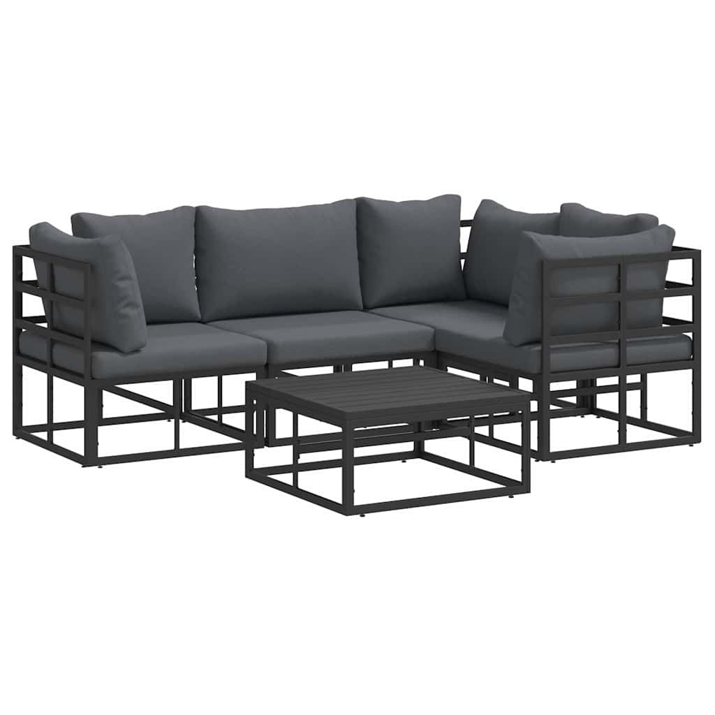 Set Divano da Giardino con cuscino 5 pcs Nero Alluminio | homemem39