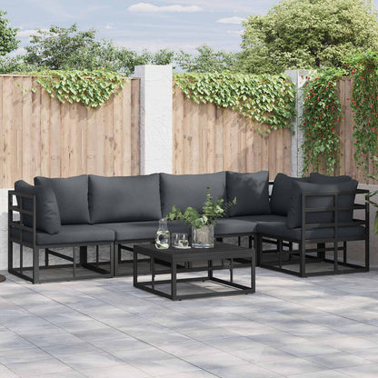 Set Divano da Giardino con cuscino 6 pcs Nero Alluminio | homemem39