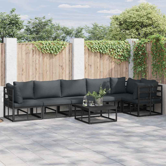 Set Divano da Giardino con cuscino 6 pcs Nero Alluminio - homemem39