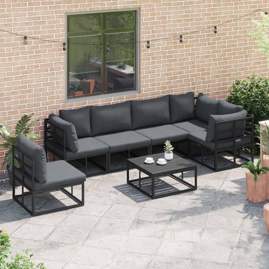 Set Divano da Giardino con cuscino 6 pcs Nero Alluminio - homemem39