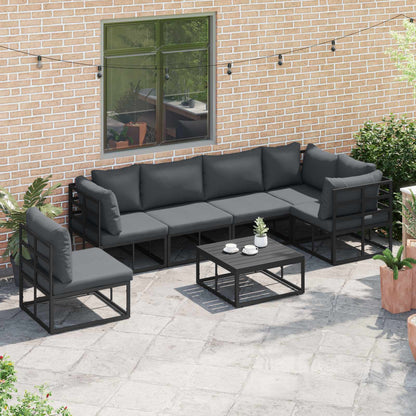 Set Divano da Giardino con cuscino 7 pcs Nero Alluminio | homemem39