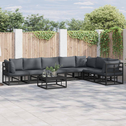 Set Divano da Giardino con cuscino 8 pcs Nero Alluminio | homemem39