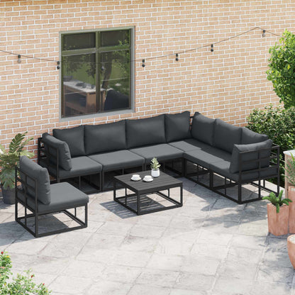 Set Divano da Giardino con cuscino 8 pcs Nero Alluminio | homemem39