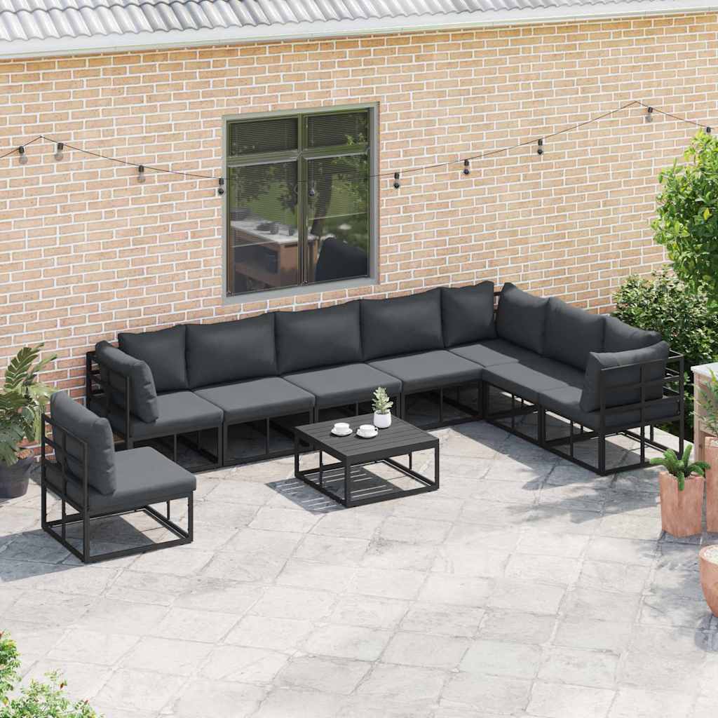Set Divano da Giardino con cuscino 8 pcs Nero Alluminio - homemem39