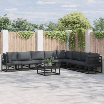 Set Divano da Giardino con cuscino 8 pcs Nero Alluminio | homemem39