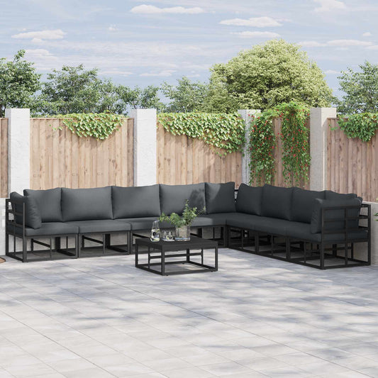 Set Divano da Giardino con cuscino 8 pcs Nero Alluminio | homemem39