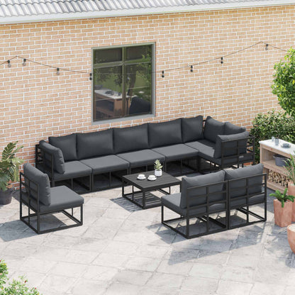 Set Divano da Giardino con cuscino 10 pcs Nero Alluminio | homemem39