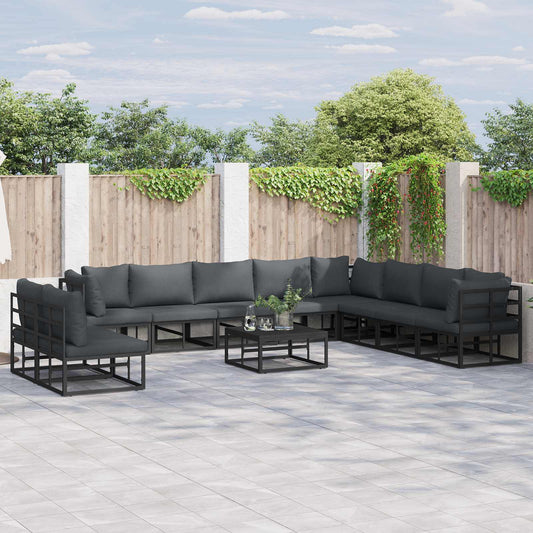 Set Divano da Giardino con cuscino 10 pcs Nero Alluminio