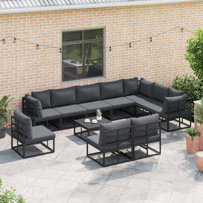 Set Divano da Giardino con cuscino 10 pcs Nero Alluminio | homemem39