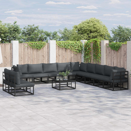 Set Divano da Giardino con cuscino 11 pcs Nero Alluminio