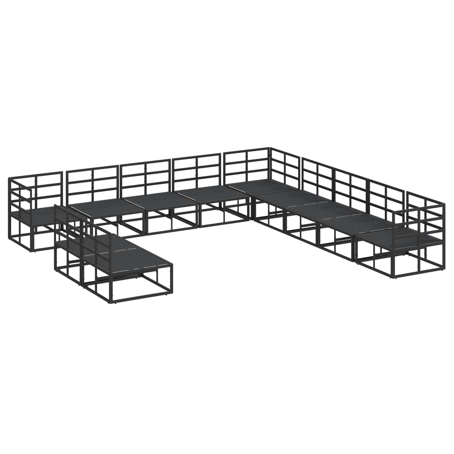 Set Divano da Giardino con cuscino 11 pcs Nero Alluminio