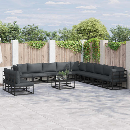 Set Divano da Giardino con cuscino 12 pcs Nero Alluminio