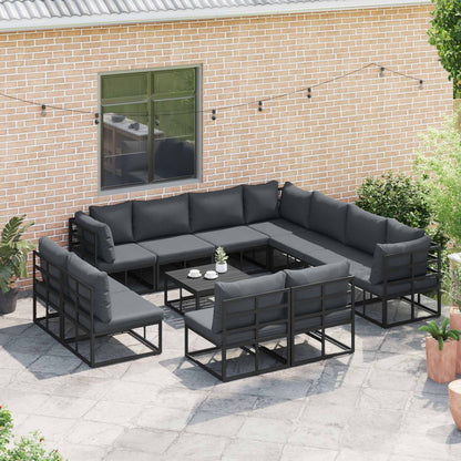Set Divano da Giardino con cuscino 12 pcs Nero Alluminio | homemem39