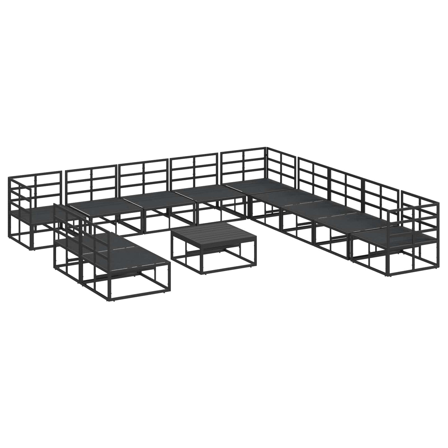 Set Divano da Giardino con cuscino 12 pcs Nero Alluminio | homemem39