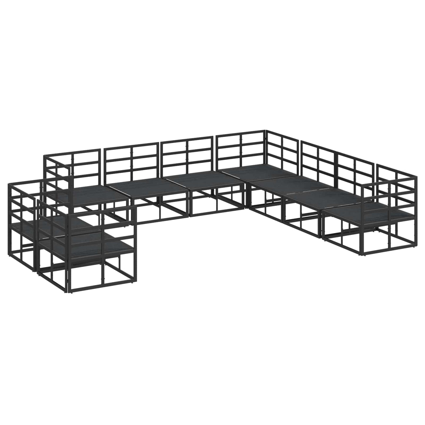 Set Divano da Giardino con cuscino 9 pcs Nero Alluminio