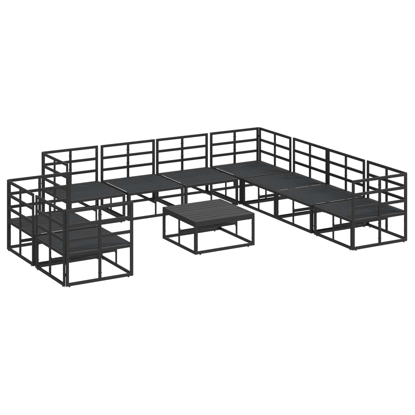 Set Divano da Giardino con cuscino 10 pcs Nero Alluminio | homemem39