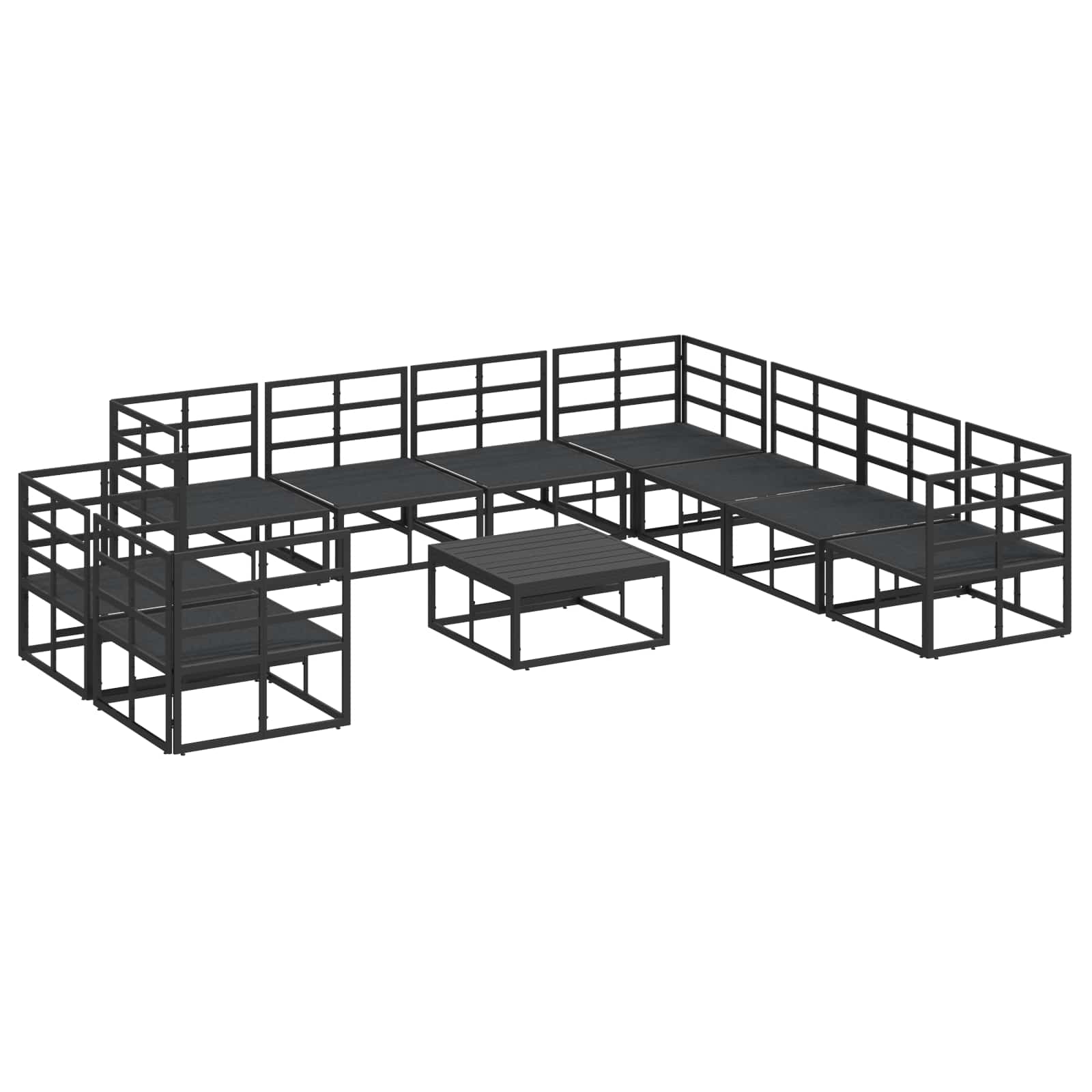 Set Divano da Giardino con cuscino 10 pcs Nero Alluminio | homemem39