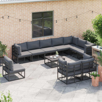 Set Divano da Giardino con cuscino 11 pcs Nero Alluminio | homemem39