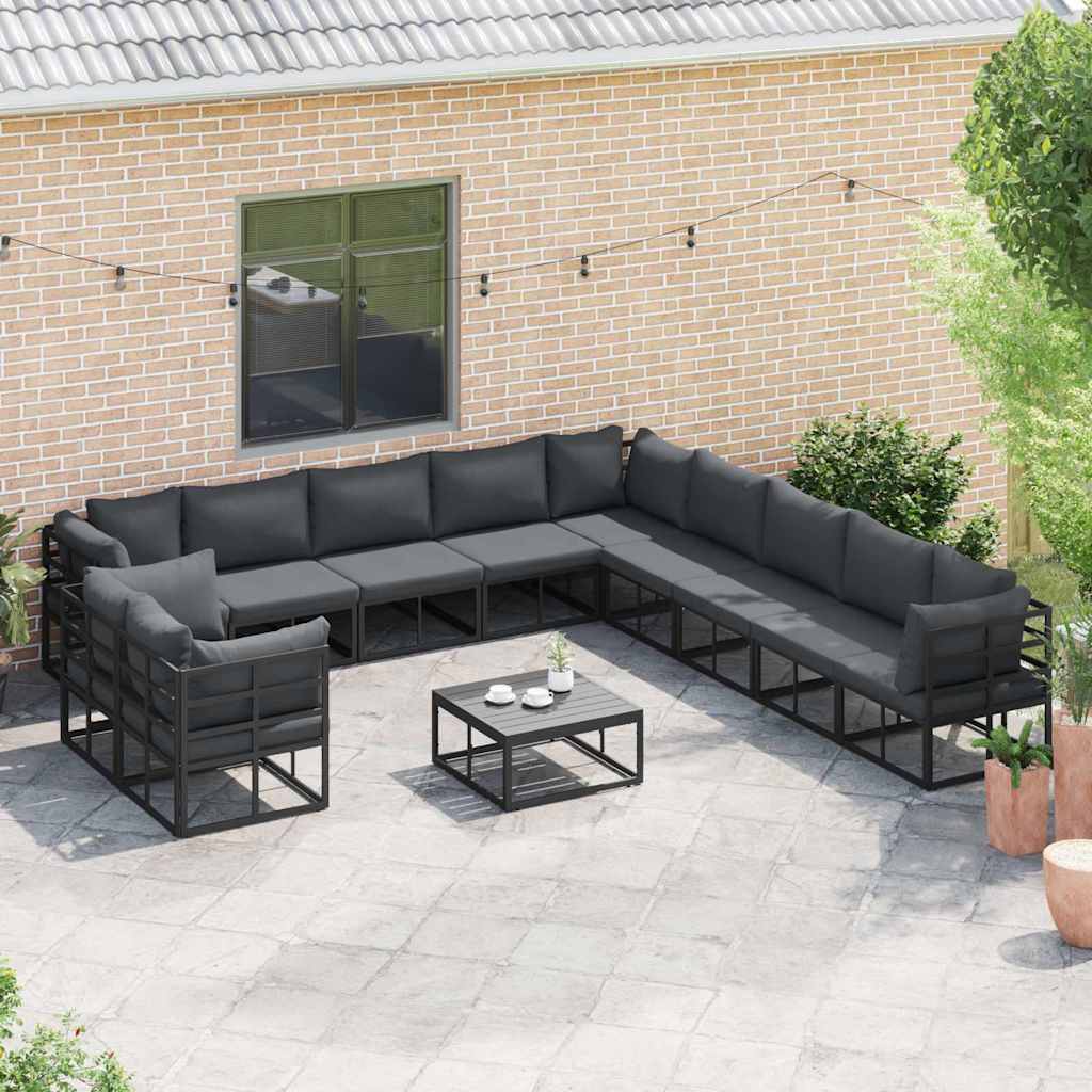 Set Divano da Giardino con cuscino 11 pcs Nero Alluminio | homemem39