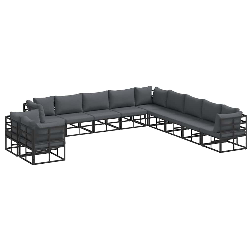 Set Divano da Giardino con cuscino 11 pcs Nero Alluminio | homemem39