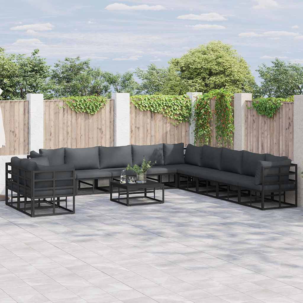 Set Divano da Giardino con cuscino 12 pcs Nero Alluminio