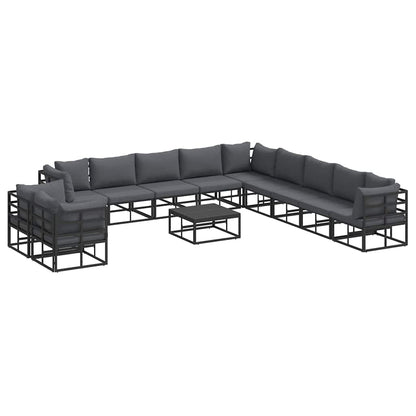 Set Divano da Giardino con cuscino 12 pcs Nero Alluminio | homemem39