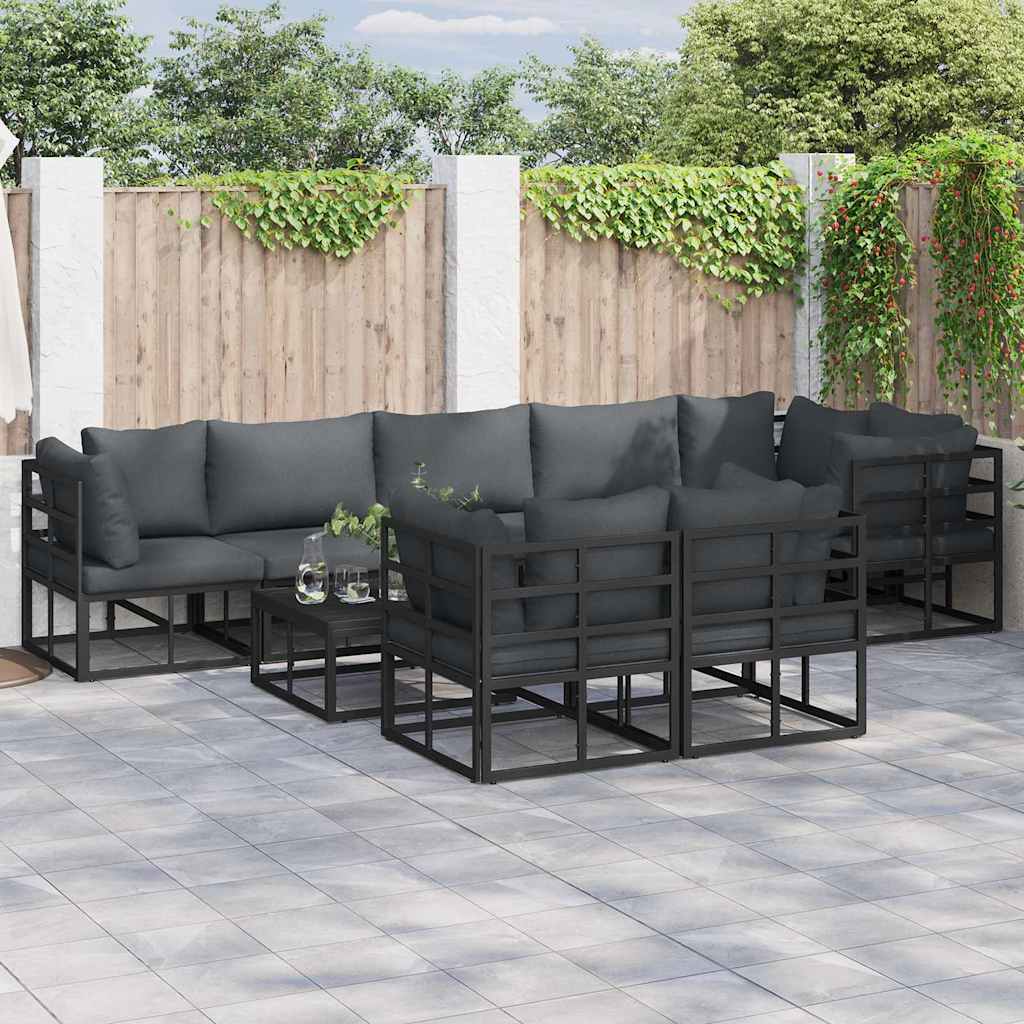Set Divano da Giardino con cuscino Nero Alluminio - homemem39