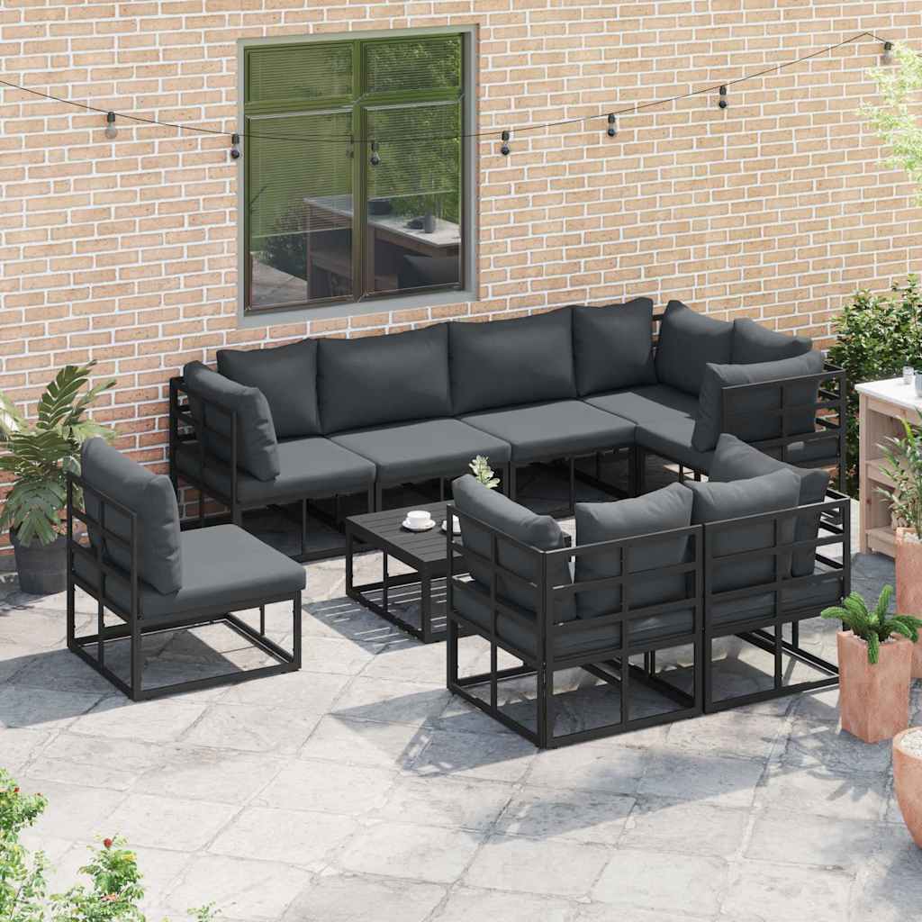 Set Divano da Giardino con cuscino Nero Alluminio - homemem39