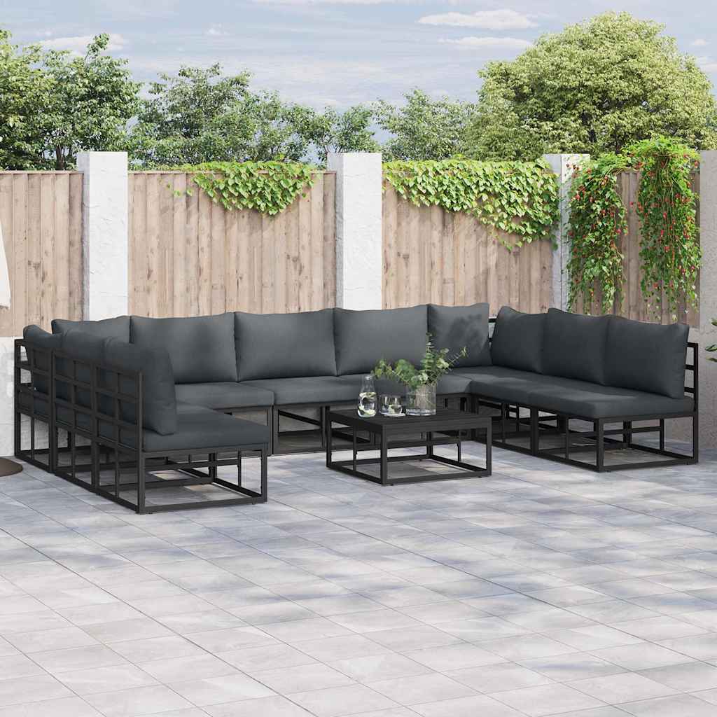 Set Divano da Giardino con cuscino Nero Alluminio - homemem39