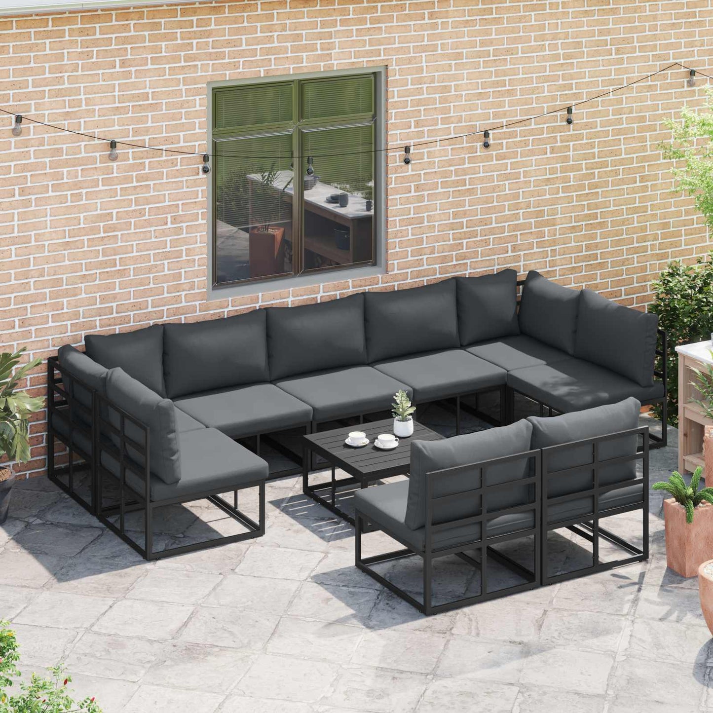 Set Divano da Giardino con cuscino 9 pcs Nero Alluminio | homemem39