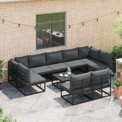 Set Divano da Giardino con cuscino 10 pcs Nero Alluminio | homemem39