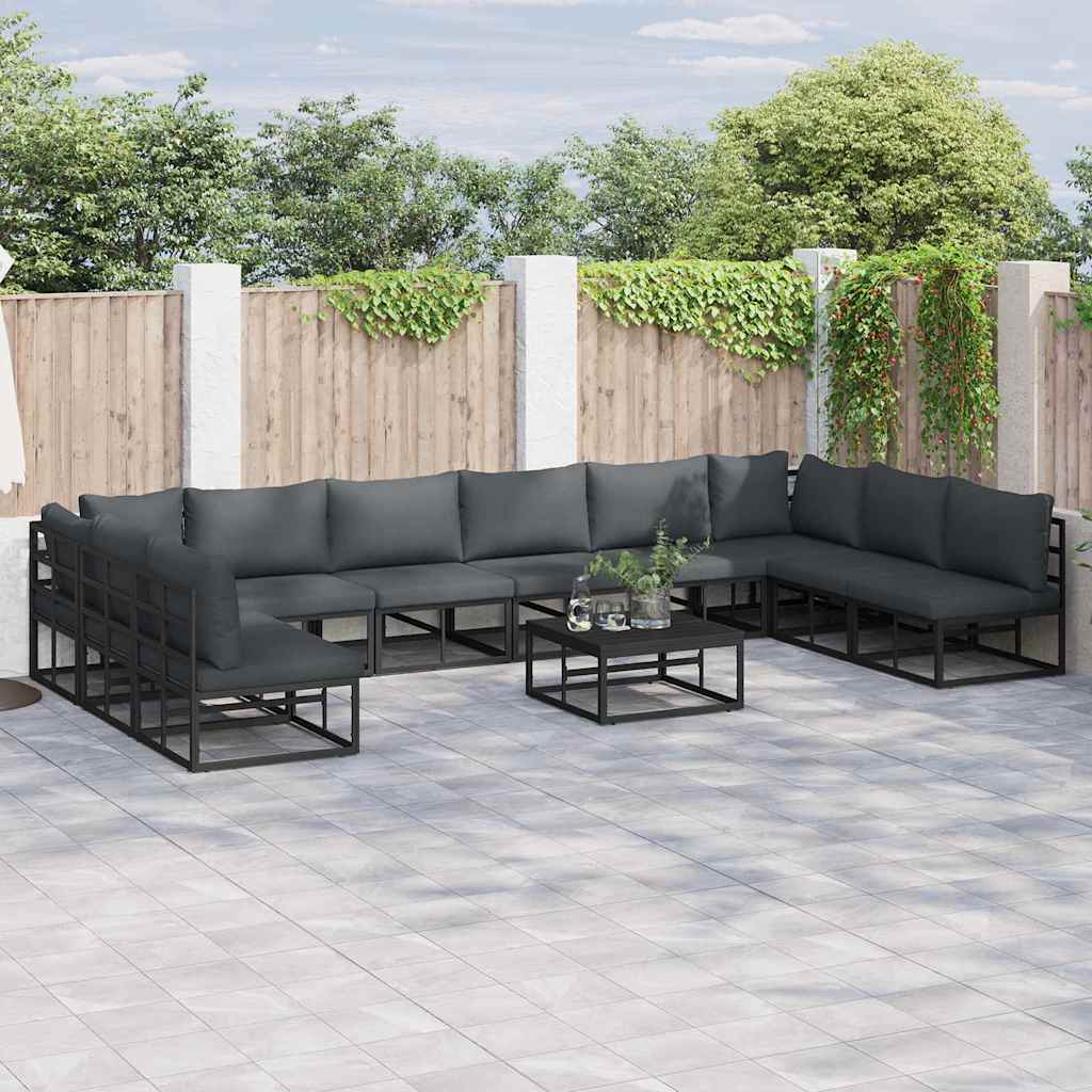 Set Divano da Giardino con cuscino 10 pcs Nero Alluminio