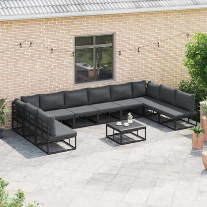 Set Divano da Giardino con cuscino 10 pcs Nero Alluminio | homemem39