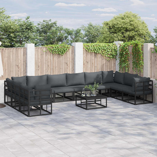 Set Divano da Giardino con cuscino 10 pcs Nero Alluminio
