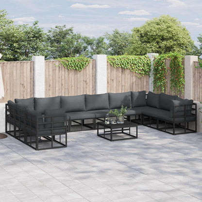 Set Divano da Giardino con cuscino 11 pcs Nero Alluminio