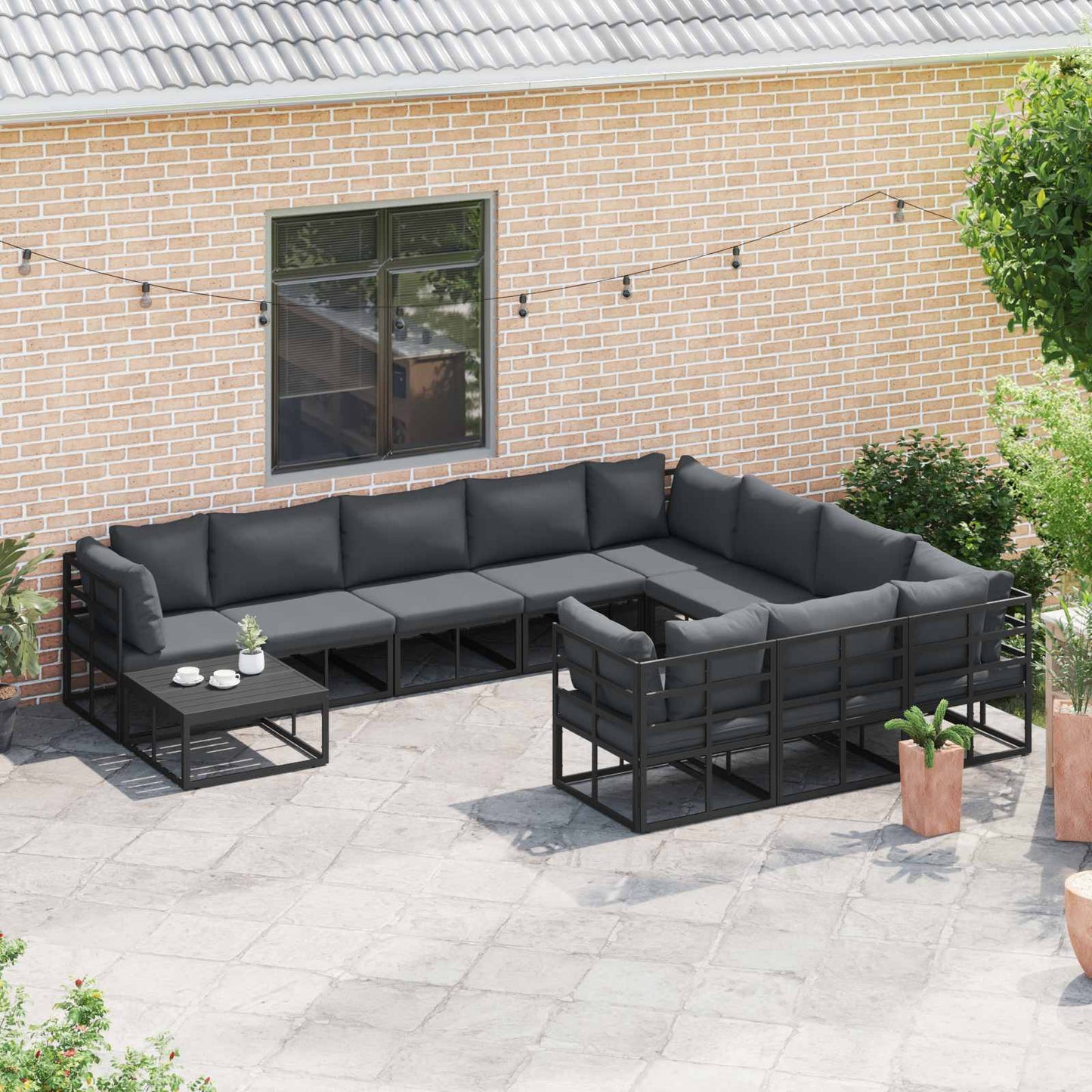 Set Divano da Giardino con cuscino 11 pcs Nero Alluminio | homemem39
