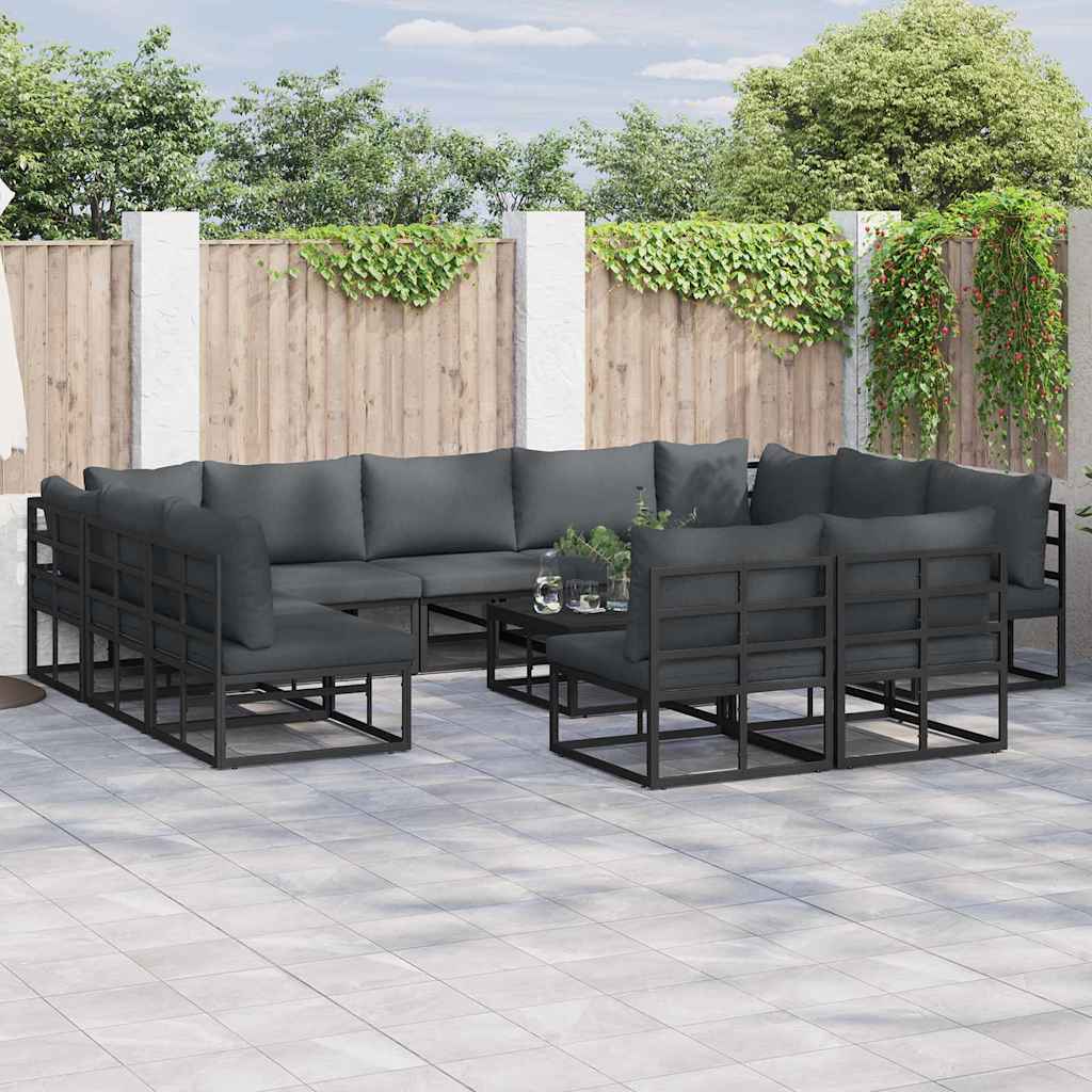Set Divano da Giardino con cuscino 12 pcs Nero Alluminio | homemem39